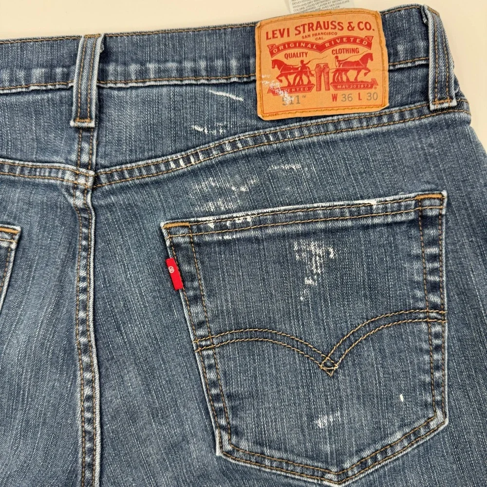 Levis 511 Slim Fit Blue Paint Splatter Jeans Mens 36x30‎ Medium Wash
